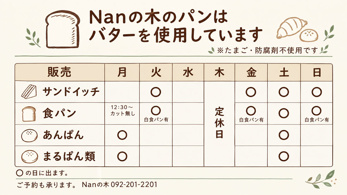 パン工房のスケジュール